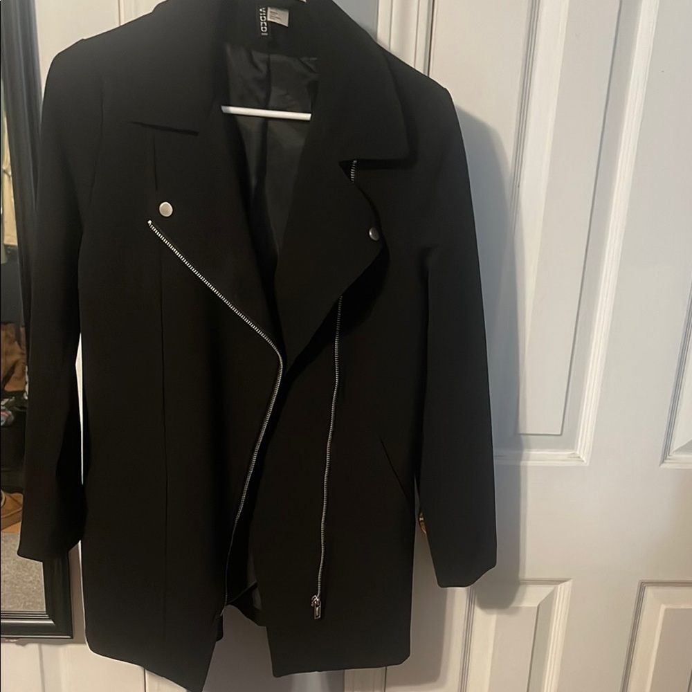 Divided Black Trench Coat with Metallic Accents